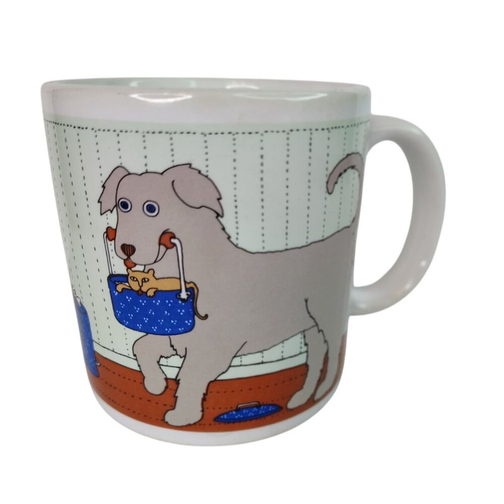 Vintage Taylor & Ng Dog Coffee Cup Mug Doggie Do Good, Cat in Basket, Japan